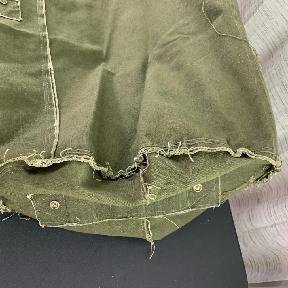 Green Olive Drab Zippered Canvas Duffle Bag.